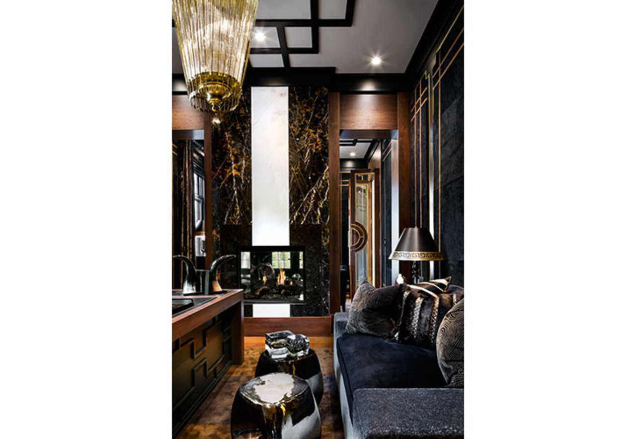 A mixed metal design comes to life in this gentleman's lounge designed by Lori Morris thanks to antiq