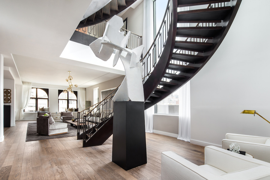 A dramatic sculpture at 66 East 11th Street draw the buyer’s eye to the stunning focal point of the u