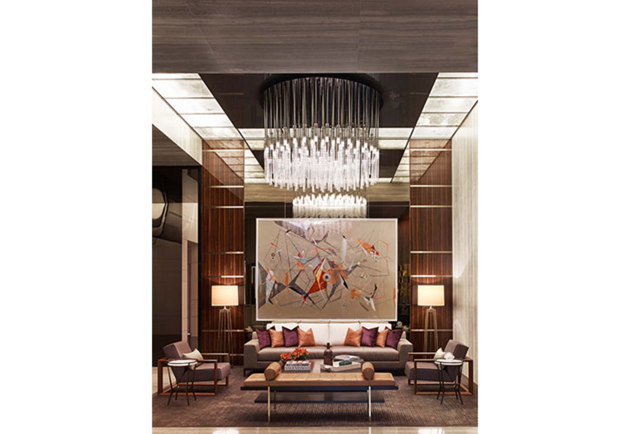 Jeffrey Beers designed the lobby of One57, a residential building in Manhattan, using lacquered wood